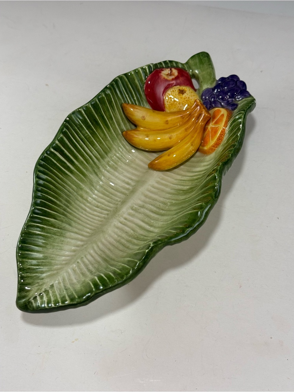 Fitz & Floyd Carioca Calypso Banana Leaf Shaped Serving Bowl apple orange grape